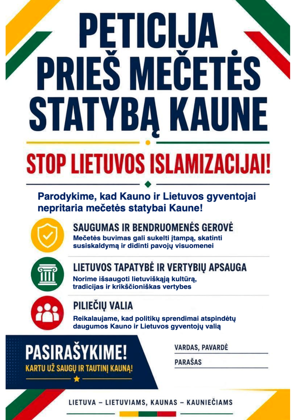 STOP LIETUVOS ISLAMIZACIJAI! Neleiskime, kad mūsų miestuose būtų statomos&nbsp;mečetės!